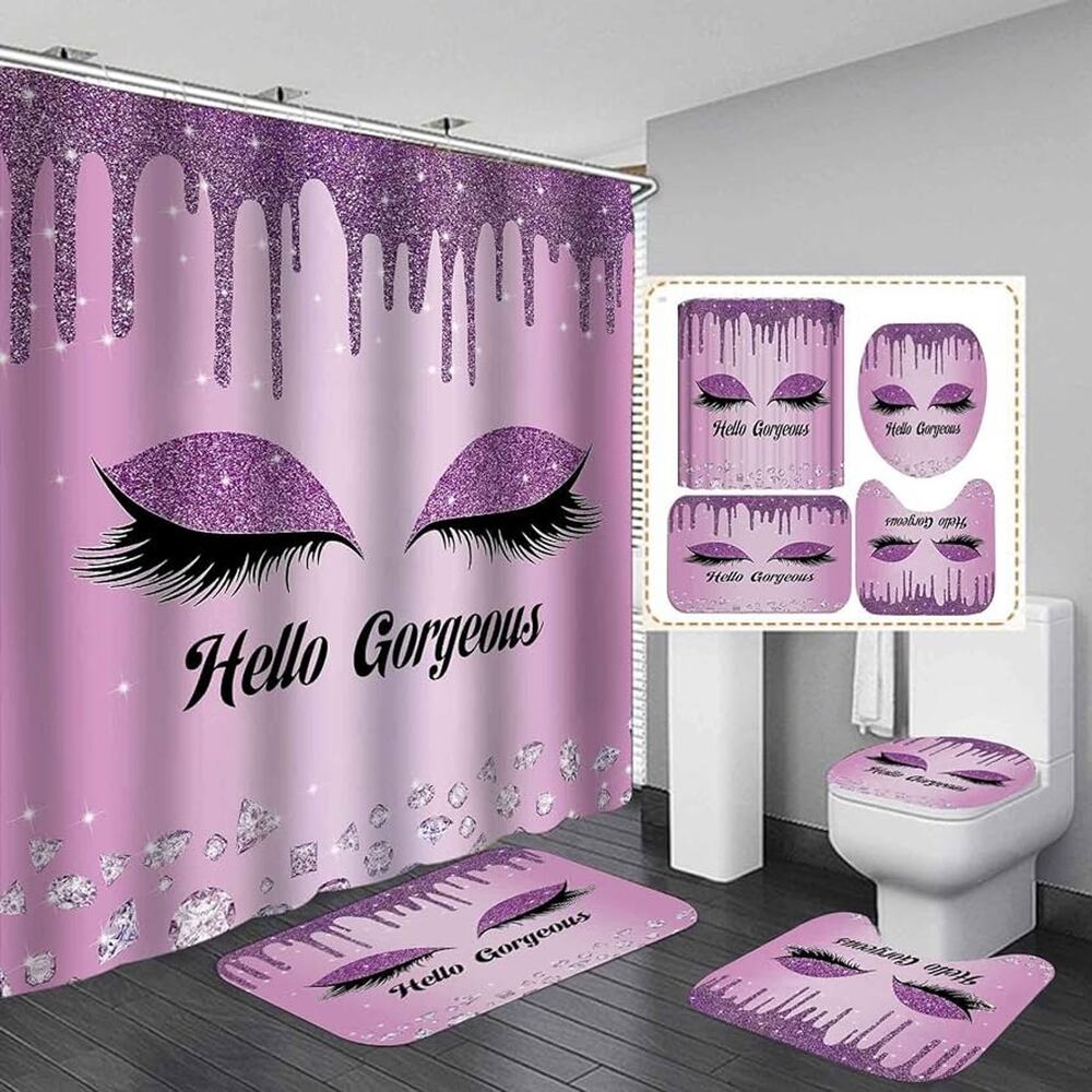 4PCS Hello Gorgeous Shower Curtain Bathroom Set Luxury New